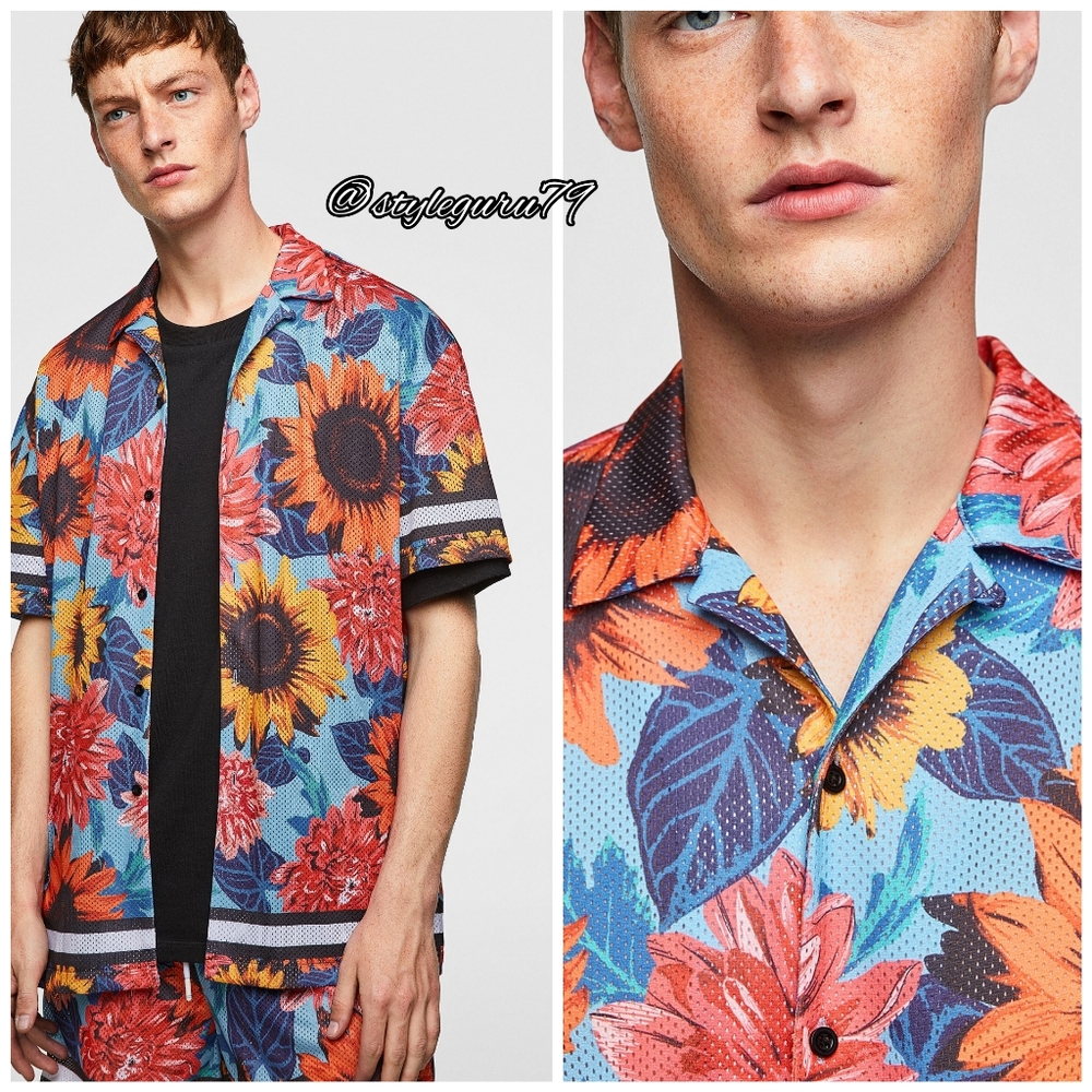 NWT, ZARA, Floral Printed Mesh Button Front Shirt